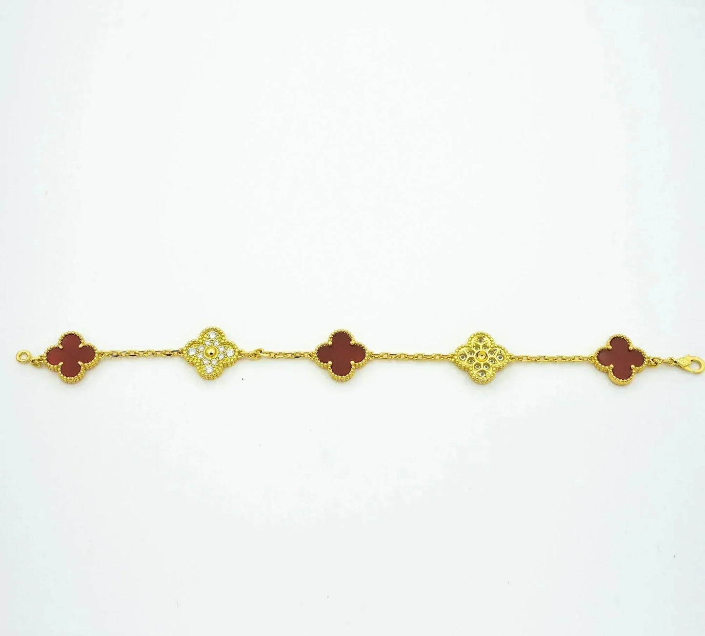 [Vellora-Opalyn]CLOVER 5 MOTIFS CARNELIAN DIAMOND BRACELET