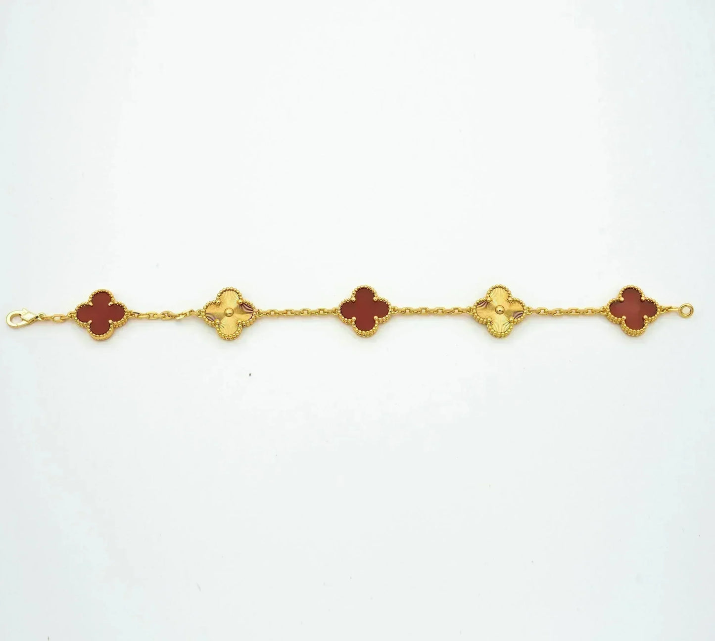 [Vellora-Opalyn]CLOVER  5 MOTIFS CARNELIAN GOLD BRACELET
