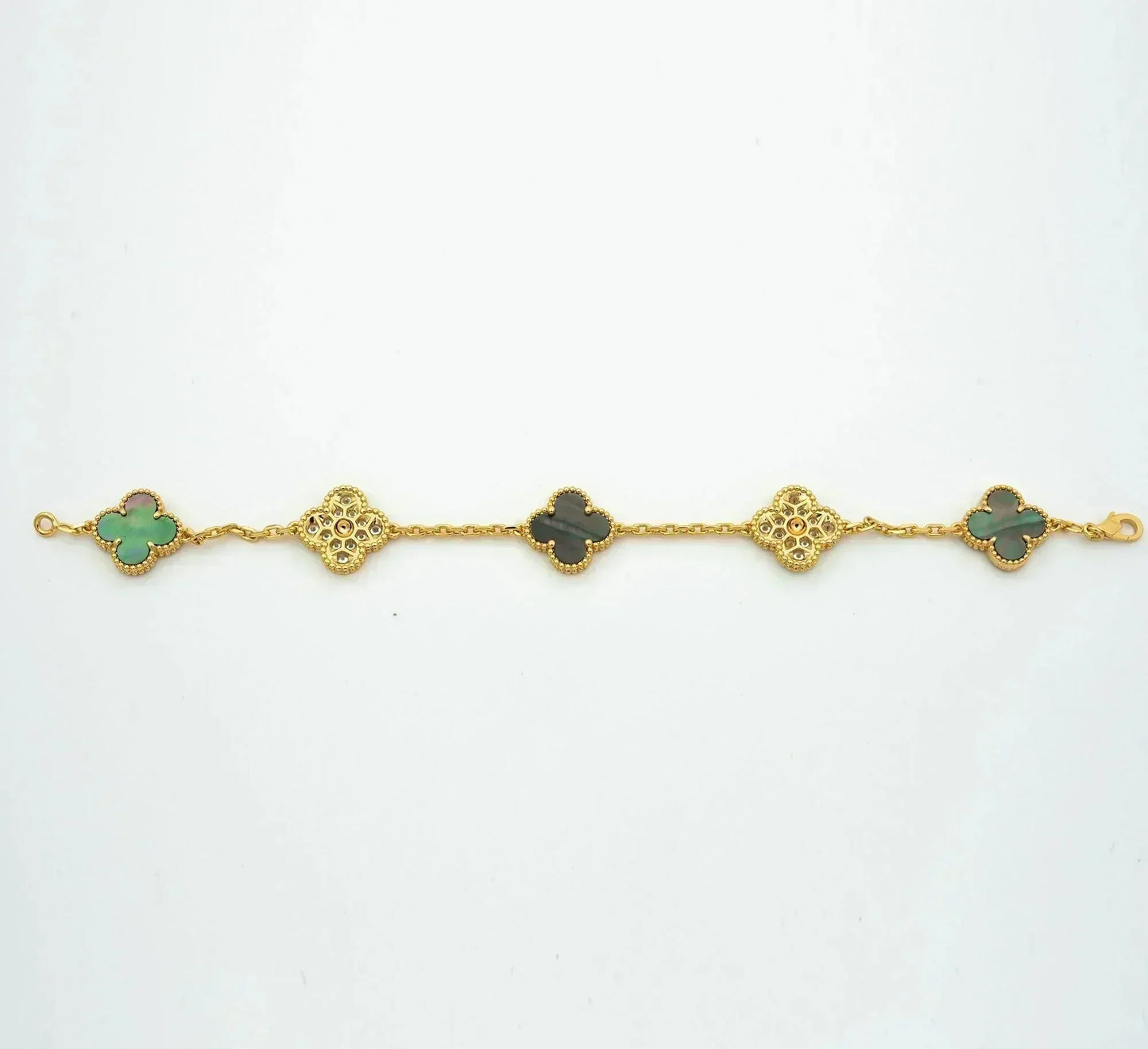 [Vellora-Opalyn]CLOVER 5 MOTIF GRAY MOP DIAMOND BRACELET