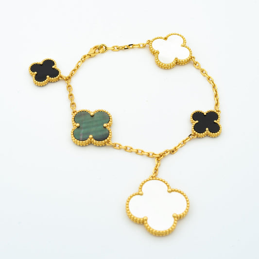 [Vellora-Opalyn]CLOVER BRACELET 5 MOTIFS ONYX MOP