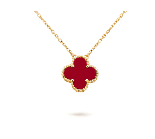 [Vellora-Opalyn]CLOVER 15MM CARNELIAN SINGLE FLOWER NECKLACE