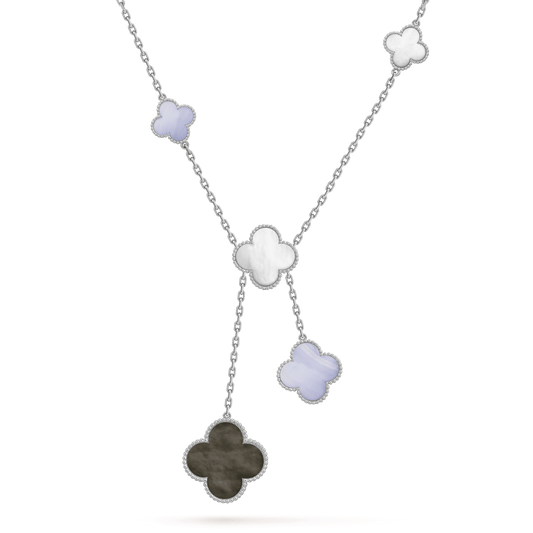 [Vellora-Opalyn]CLOVER MOP CHALCEDONY NECKLACE SILVER 6 MOTIF