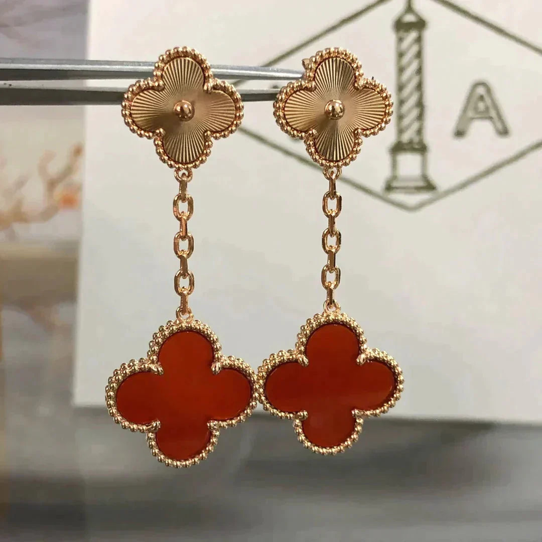 [Vellora-Opalyn]CLOVER 2 MOTIF  LASER CARNELIAN EARRINGS