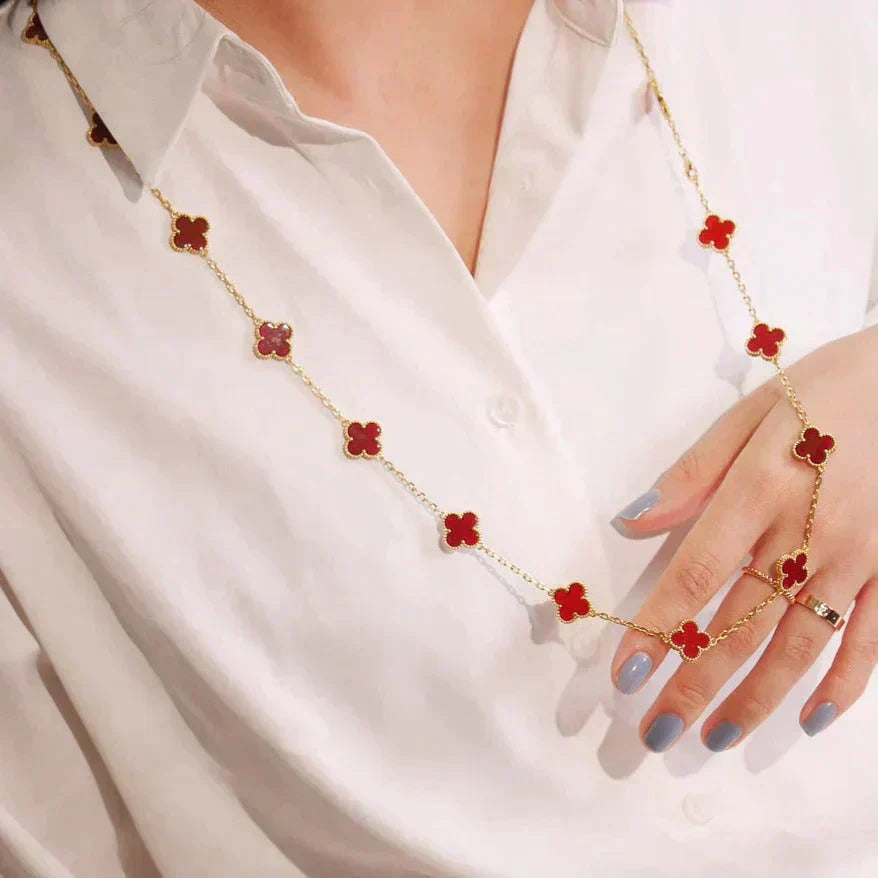 [Vellora Opalyn] CLOVER 20 MOTIFS CARNELIAN NECKLACE