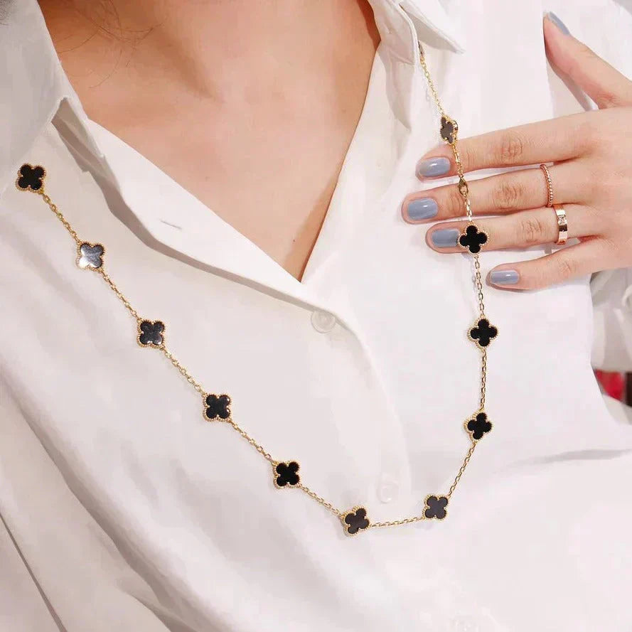 [Vellora-Opalyn]CLOVER 20 MOTIFS ONYX NECKLACE