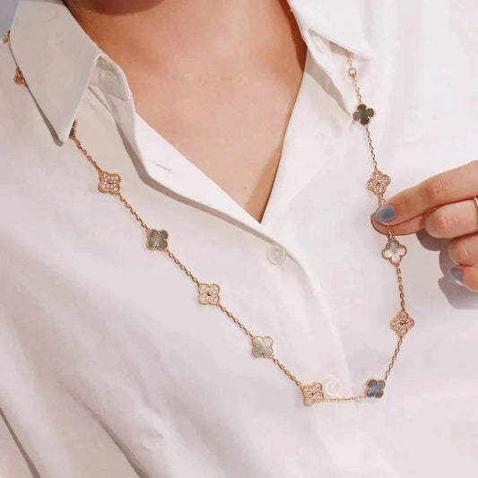[Vellora-Opalyn]CLOVER 20 MOTIFS DARK MOP DIAMOND  NECKLACE
