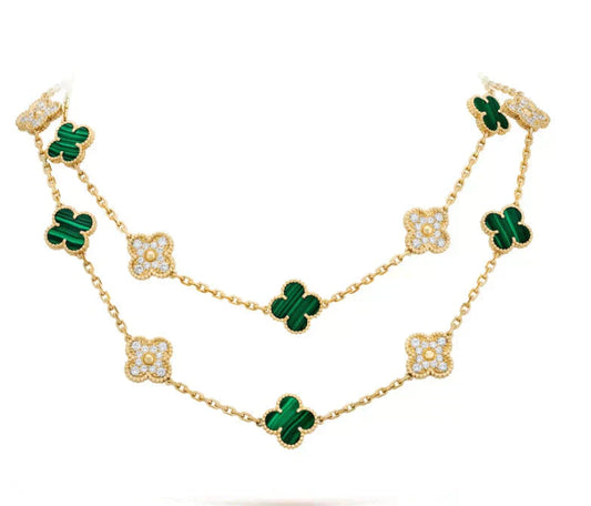[Vellora-Opalyn]CLOVER 20 MOTIFS MALACHITE DIAMOND NECKLACE