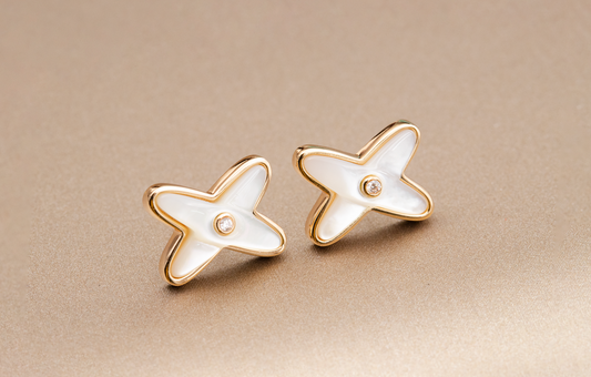[Vellora-Opalyn]JEUX DE WHITE MOP PINK GOLD DIAMOND EARRINGS