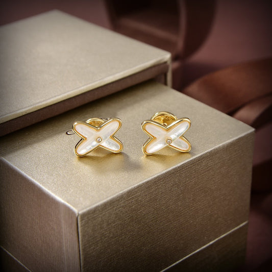 [Vellora-Opalyn]JEUX DE WHITE MOP GOLD DIAMOND EARRINGS