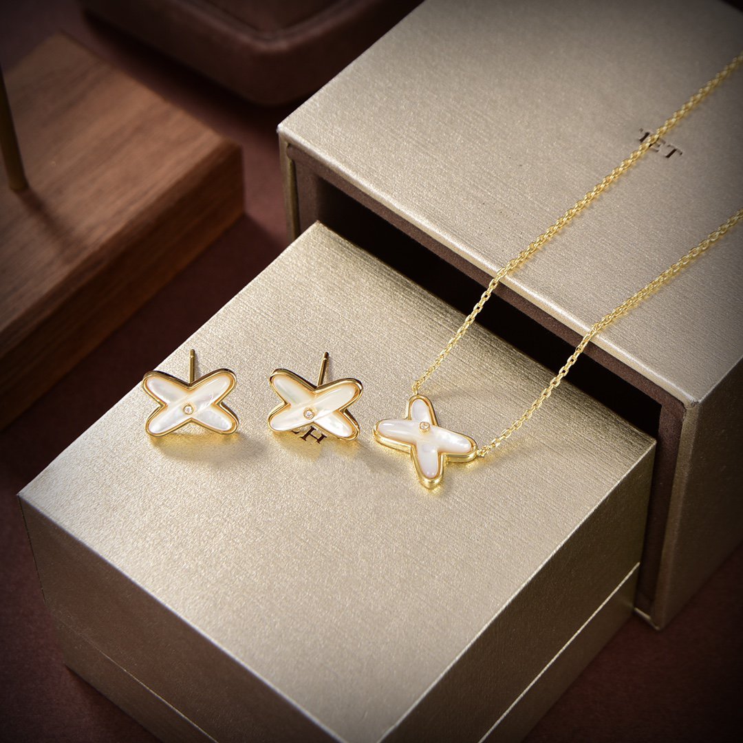[Vellora-Opalyn]JEUX DE WHITE MOP GOLD DIAMOND EARRINGS