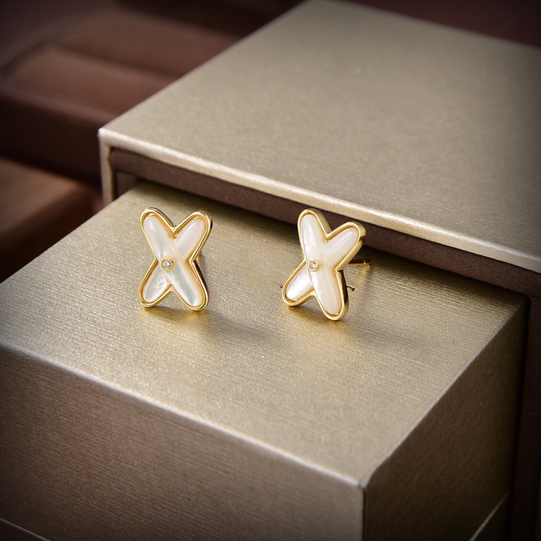 [Vellora-Opalyn]JEUX DE WHITE MOP GOLD DIAMOND EARRINGS