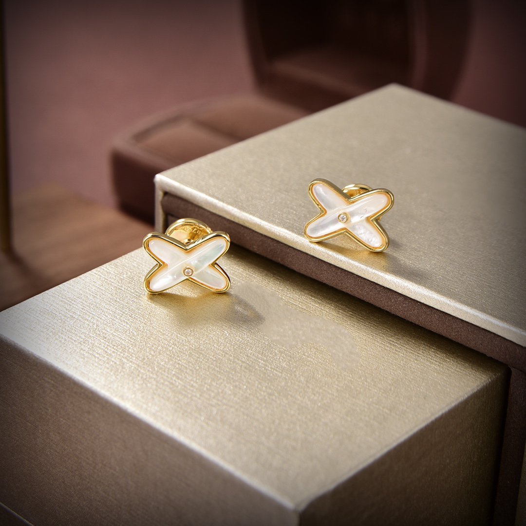 [Vellora-Opalyn]JEUX DE WHITE MOP GOLD DIAMOND EARRINGS