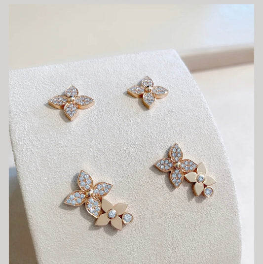 [Vellora-Opalyn]STAR BLOSSOM STUD EARRINGS PINK GOLD DIAMONDS