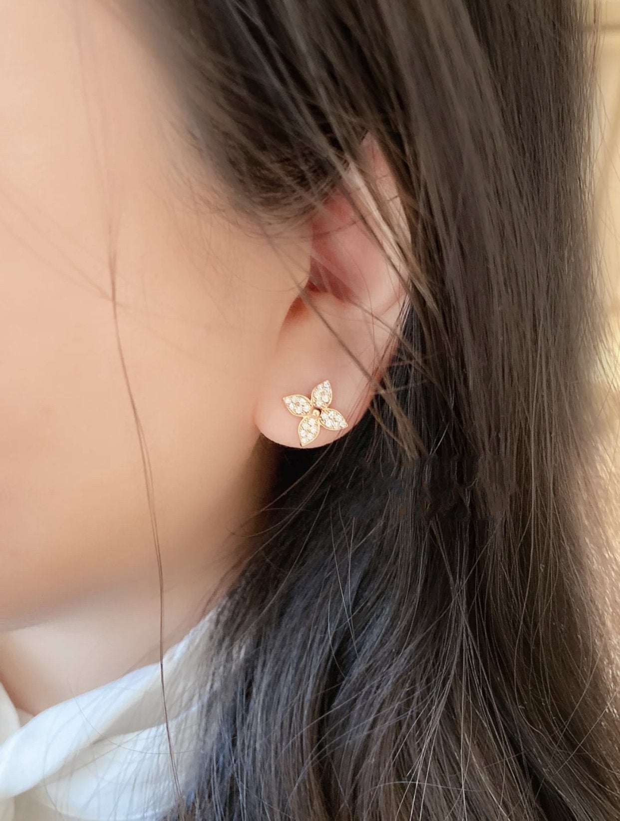 [Vellora-Opalyn]STAR BLOSSOM STUD EARRINGS PINK GOLD DIAMONDS