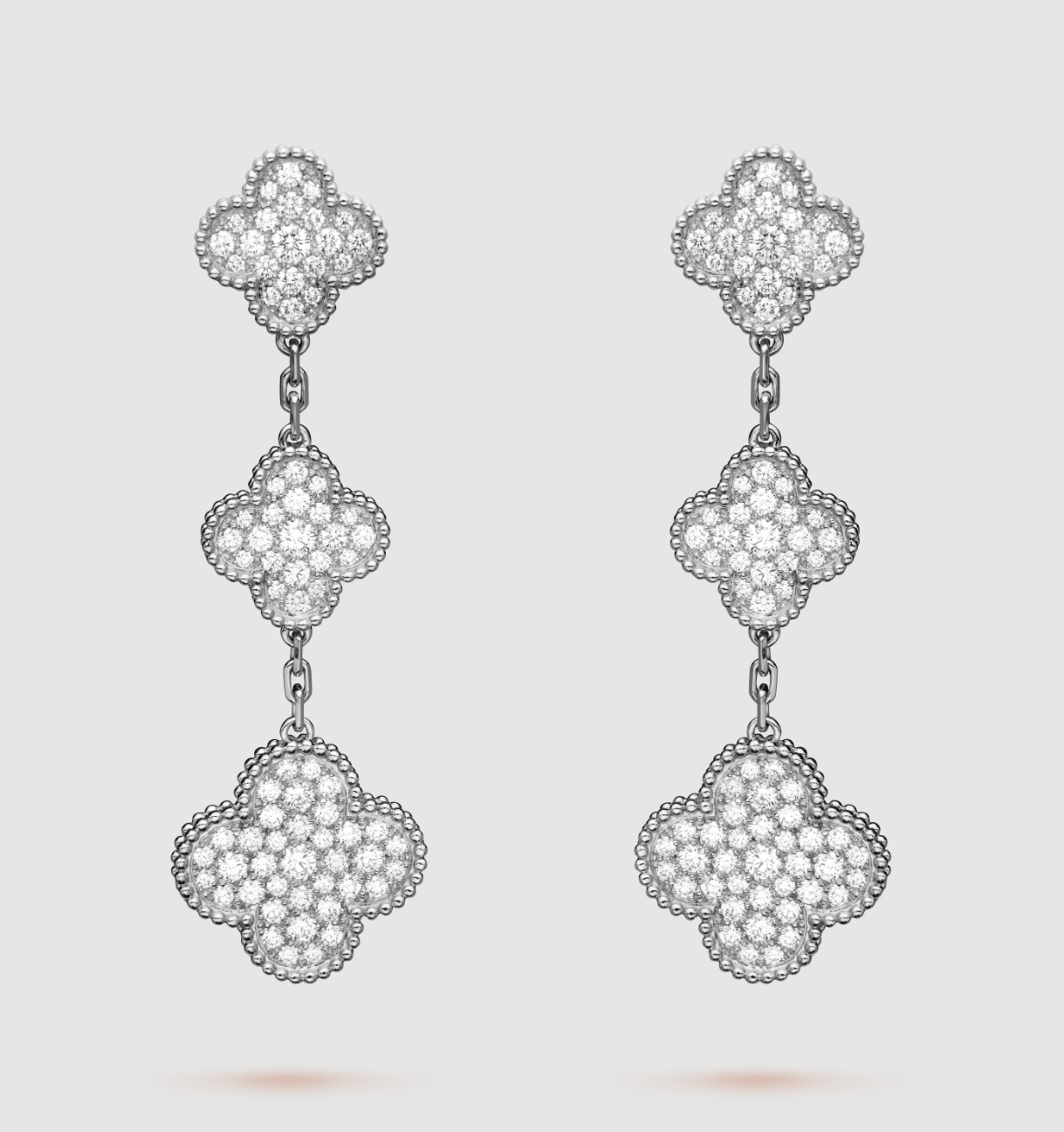 [Vellora-Opalyn]CLOVER 3 MOTIF DIAMOND SILVER DROP EARRINGS
