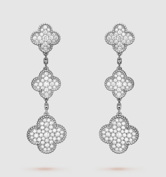 [Vellora-Opalyn]CLOVER 3 MOTIF DIAMOND SILVER DROP EARRINGS