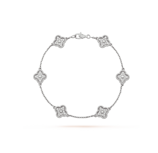 [Vellora-Opalyn]CLOVER 6 MOTIF SILVER DIAMOND BRACELET
