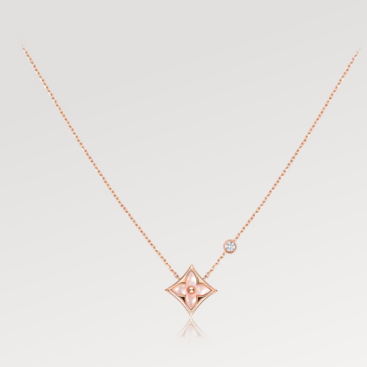 [Vellora-Opalyn]STAR PINK MOP 1 DIAMOND PINK GOLD NECKLACE