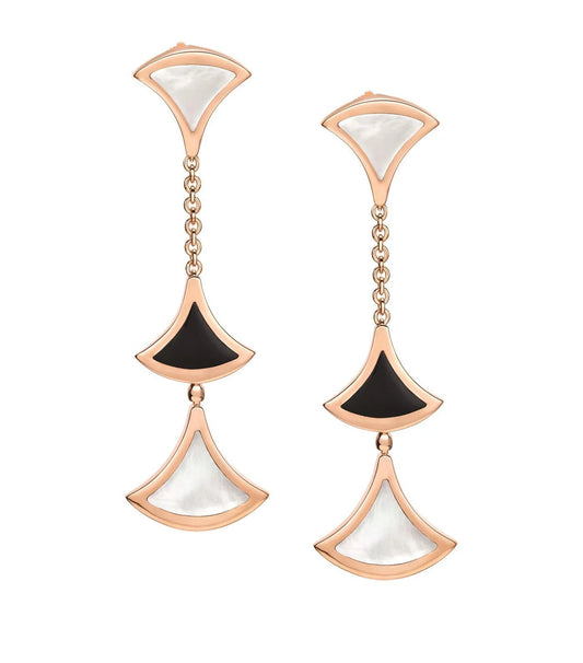 [Vellora-Opalyn]DREAM EARRINGS 3 MOTIFS ONYX MOP PINK GOLD