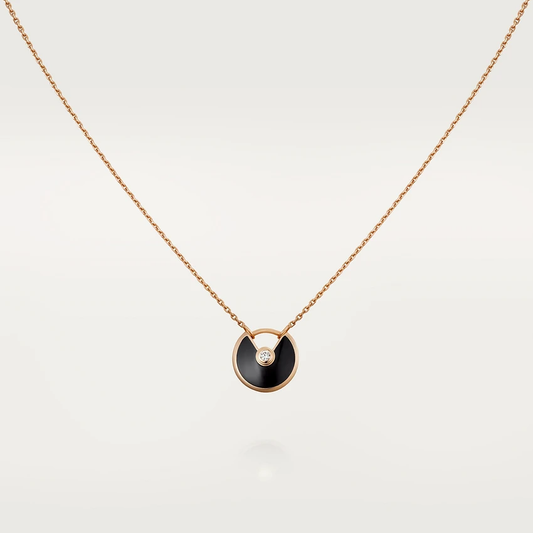 [Vellora-Opalyn]AMULETTE ROSE GOLD ONYX NECKLACE