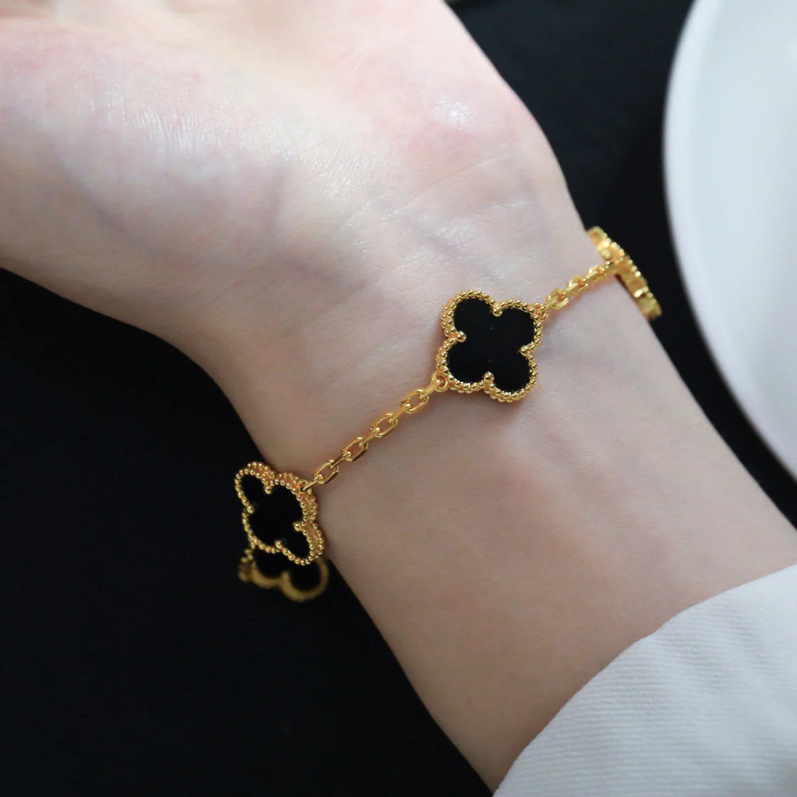 [Vellora-Opalyn]CLOVER  5 MOTIFS BLACK ONYX BRACELET
