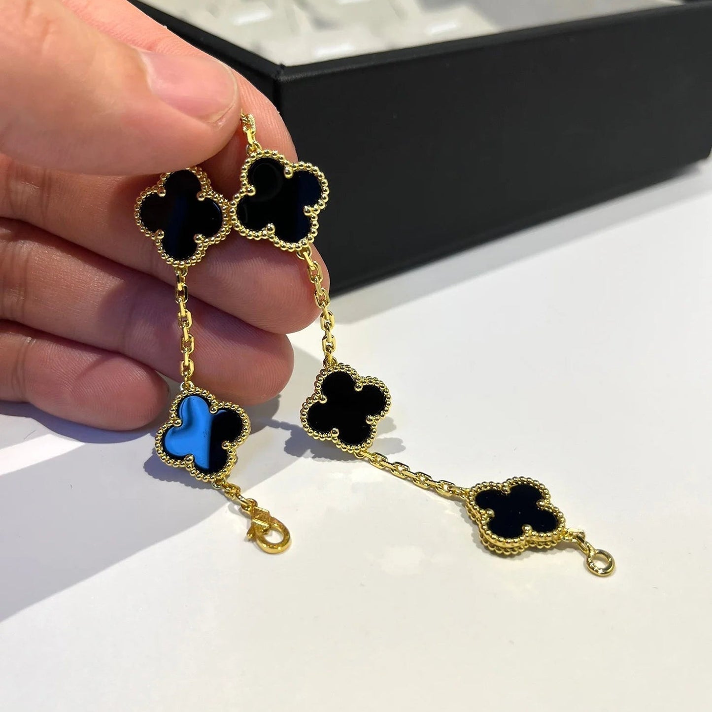 [Vellora-Opalyn]CLOVER  5 MOTIFS BLACK ONYX BRACELET