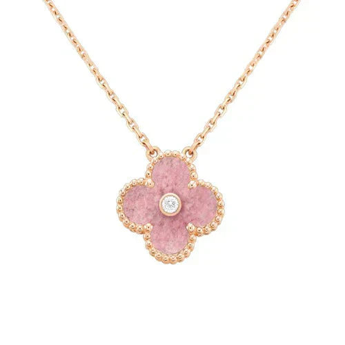 [Vellora-Opalyn]CLOVER 15MM DIAMOND RHODONITE NECKLACE