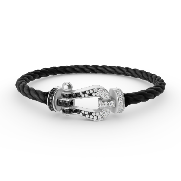 [Vellora-Opalyn]FORCE LARGE HORSESHOE BLACK WHITE DIAMOND BRACELET SILVER