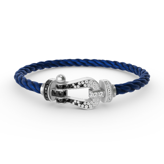 [Vellora-Opalyn]FORCE LARGE HORSESHOE BLACK WHITE DIAMOND BRACELET SILVER