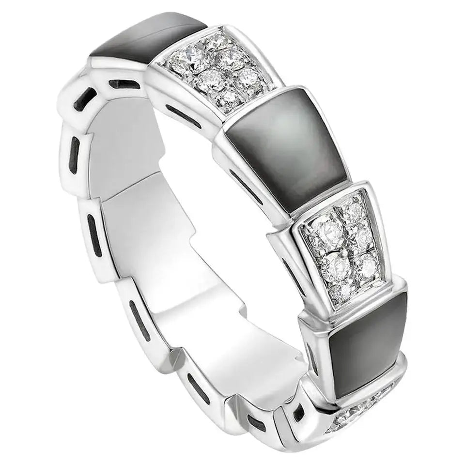 [Vellora-Opalyn]SERPENTI RING SILVER DIAMOND BLACK MOP 4MM