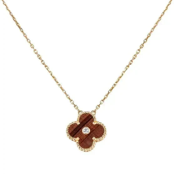 [Vellora-Opalyn]CLOVER 15MM DIAMOND AND YELLOW TIGER'S EYE AGATE necklace
