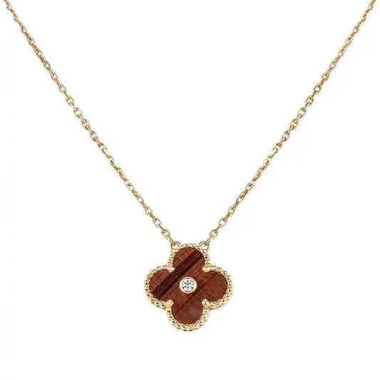 [Vellora-Opalyn]CLOVER 15MM DIAMOND AND YELLOW TIGER'S EYE AGATE necklace