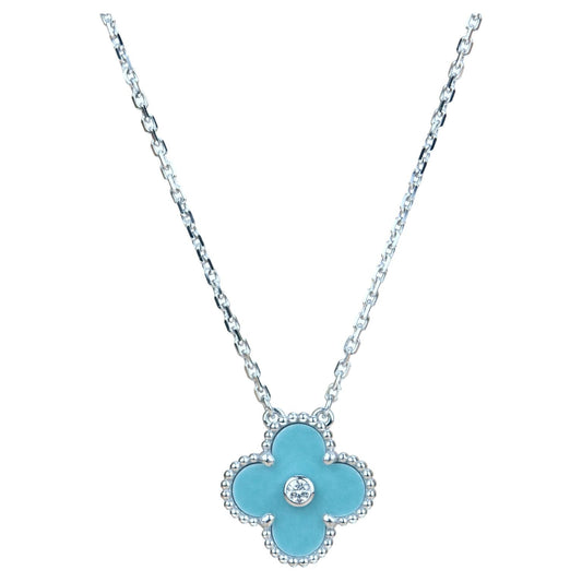 [Vellora-Opalyn]CLOVER 15MM DIAMOND SVRES PORCELAIN  NECKLACE SILVER