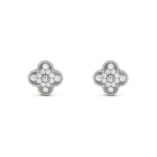 [Vellora-Opalyn]CLOVER 1 MOTIFS DIAMOND STUD EARRINGS SILVER