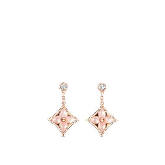 [Vellora-Opalyn]DOUBLE STAR PINK GOLD MOP DROP EARRINGS