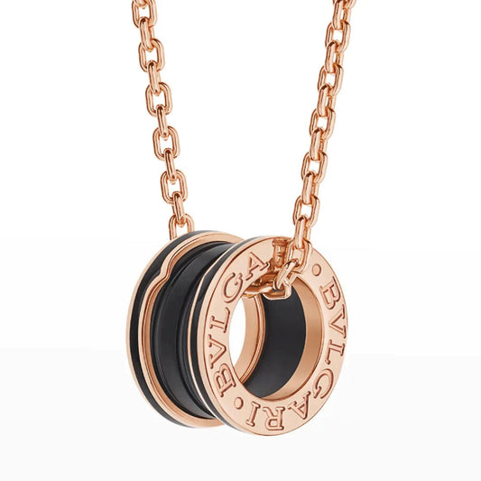 [Vellora-Opalyn]ZERO 1 BLACK CERAMIC PINK GOLD NECKLACE