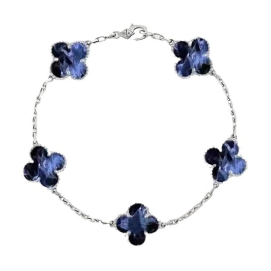 [Vellora-Opalyn]CLOVER 5 MOTIF PIETERSITE SILVER BRACELET