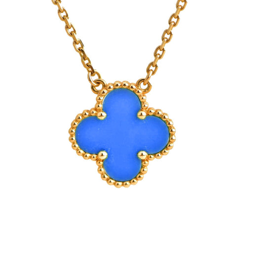 [Vellora-Opalyn]CLOVER 15MM BLUE AGATE NECKLACE