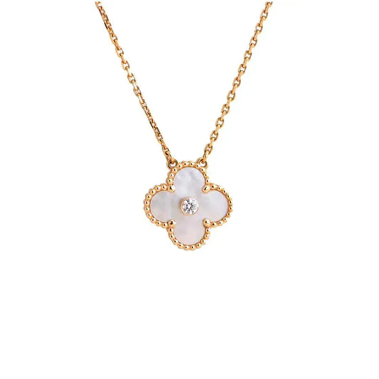 [Vellora-Opalyn]CLOVER 15MM DIAMOND WHITE FRITILLARIA NECKLACE