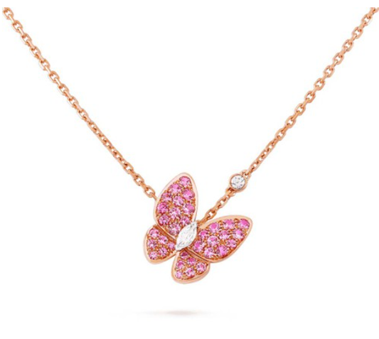 [Vellora-Opalyn]BUTTERFLY RED DIAMOND ROSE GOLD NECKLACE