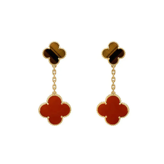 [Vellora-Opalyn]CLOVER  2 MOTIF  TIGER EYE CARNELIAN EARRINGS
