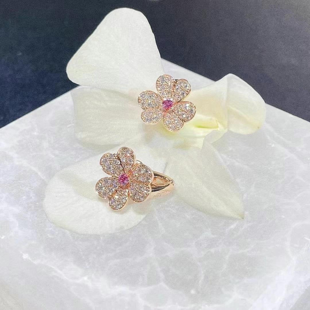 [Vellora-Opalyn]FRIVOLE PINK GOLD FLOWER DIAMOND EARRINGS