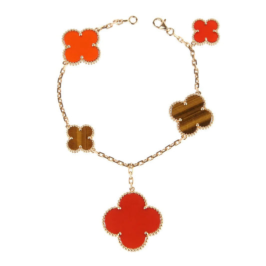 [Vellora-Opalyn]CLOVER BRACELET 5 MOTIFS CARNELIAN TIGER EYE