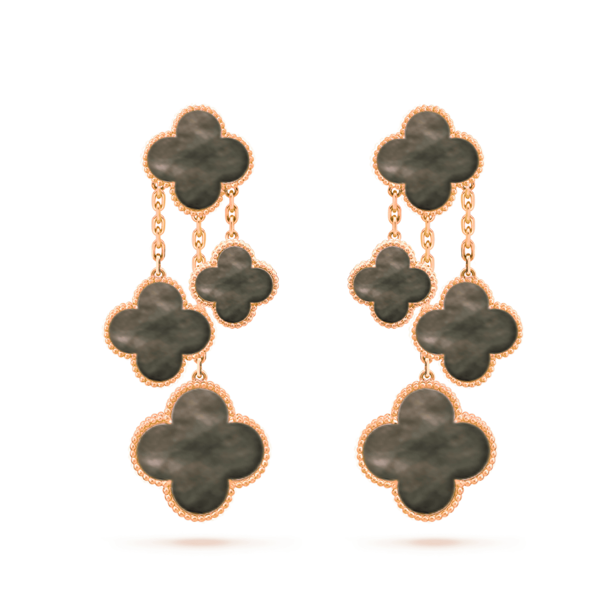 [Vellora-Opalyn]CLOVER EARRINGS DARK MOP 4 MOTIFS ROSE GOLD