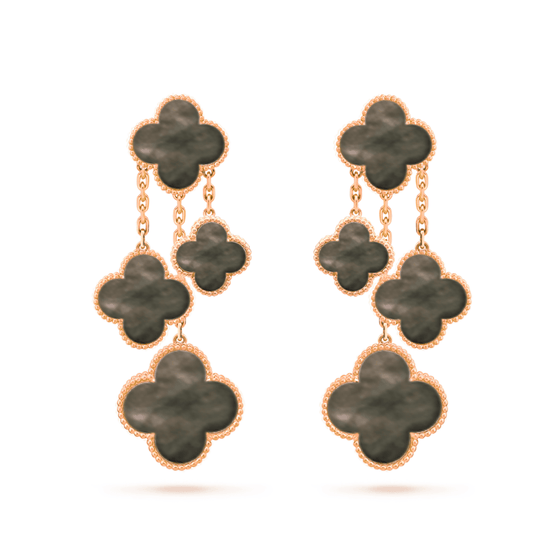[Vellora-Opalyn]CLOVER EARRINGS DARK MOP 4 MOTIFS ROSE GOLD