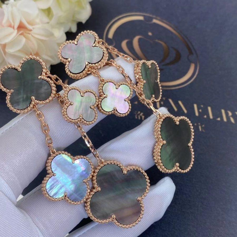 [Vellora-Opalyn]CLOVER EARRINGS DARK MOP 4 MOTIFS ROSE GOLD