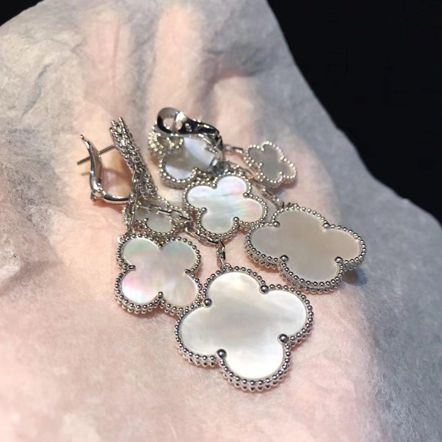 [Vellora-Opalyn]CLOVER EARRINGS WHITE MOP 4 MOTIFS SILVER