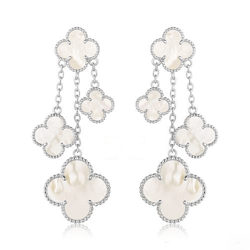 [Vellora-Opalyn]CLOVER EARRINGS WHITE MOP 4 MOTIFS SILVER