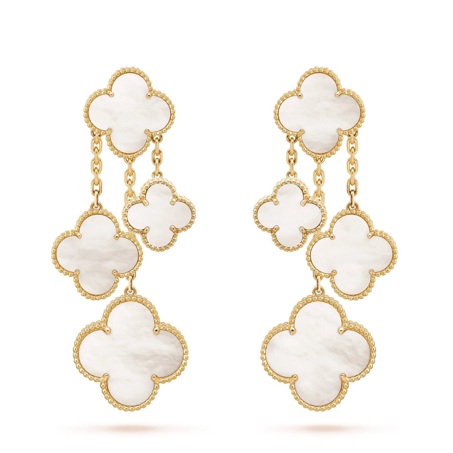 [Vellora-Opalyn]CLOVER EARRINGS WHITE MOP 4 MOTIFS GOLD