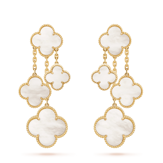 [Vellora-Opalyn]CLOVER EARRINGS WHITE MOP 4 MOTIFS GOLD
